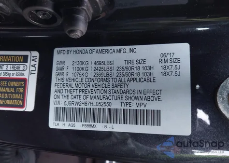 2017 Honda Cr-V Ex-L/Ex-L Navi z USA, uszkodzony, nr VIN 5J6RW2H87HL052550